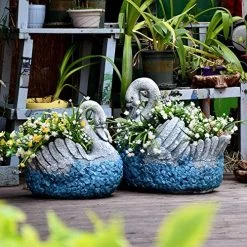 Blue Swan Shape Large Plant Pot Hand Cast Stone Embossed Flower Garden Ornament Heavy Flower Planter Basket Decor… -Garden Supply Store 61PpyEepmLL