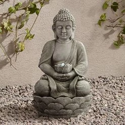 Sitting Buddha Asian Zen Outdoor Bubbler Water Fountain 22″ High With LED Light Meditation Decor For Garden Patio Yard Deck Home Lawn Porch House Relaxation Exterior Balcony – John Timberland