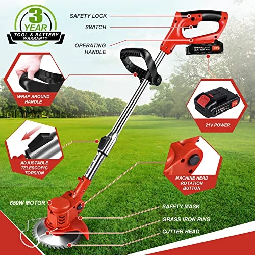 Weed Trimmer, Suncanri Weed Eater Weed Wacker 21V Battery Powered, Cordless String Trimmer Brush Cutter, Lightweight Electric Edger Lawn Tool For Lawn Garden Pruning And Trimming 2 Weed Trimmer, Suncanri Weed Eater Weed Wacker 21V Battery Powered, Cordless String Trimmer Brush Cutter, Lightweight Electric Edger Lawn Tool For Lawn Garden Pruning And Trimming - Image 2
