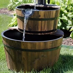Sunnydaze Wood Barrel Outdoor Water Fountain With Hand Pump – 2-Tier Large Outside Cascading Waterfall Fountain Feature… -Garden Supply Store 61U8wVOm2BXL