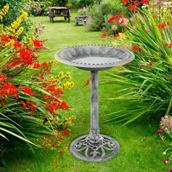 Pure Garden 50-LG1073 Antique Bird Bath-Weather Resistant Resin Birdbath With Vintage Scroll Design, 3 Ground Stakes For… -Garden Supply Store 61V6MX7DJ3L