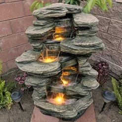 Sunnydaze Stacked Shale Rock Waterfall Fountain With LED Lights – Outdoor Rock Water Fountain For Patio, Backyard… -Garden Supply Store 61VwPCp0bSL