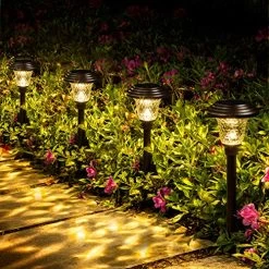 GIGALUMI Solar Garden Lights 8 Pack, Super Bright Solar Pathway Lights, Glass Stainless Steel Solar Lights Outdoor…