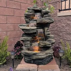 Sunnydaze Stacked Shale Rock Waterfall Fountain With LED Lights – Outdoor Rock Water Fountain For Patio, Backyard… -Garden Supply Store 61dU7ZB6F7L