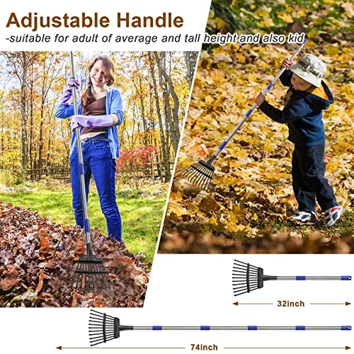 Leaf Rake For Gardening – 8.5″ Wide Small Garden Rake For Leaves,11 Tines Metal Shrub Rake,32-74″ Adjustable Handle -Yard Rake For Grass,Mulch – Rakes For Lawns Heavy Duty – Portable For Camping 2 Leaf Rake For Gardening – 8.5″ Wide Small Garden Rake For Leaves,11 Tines Metal Shrub Rake,32-74″ Adjustable Handle -Yard Rake For Grass,Mulch – Rakes For Lawns Heavy Duty – Portable For Camping - Image 2