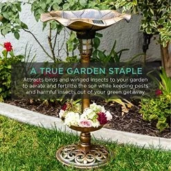 Best Choice Products Solar Lighted Pedestal Bird Bath Fountain W/Planter, Integrated Panel – Bronze -Garden Supply Store 61ekgw4x0oL