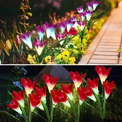 Outdoor Solar Garden Stake Lights,2 Pack Solar Powered Flower Lights With Multi-Color Auto-Changing For Garden, Multi… -Garden Supply Store 61hVWXyiVLL