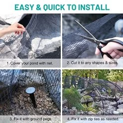 PatioGem Pond Netting, 4 Sizes, 7’ X 10’ Pond Netting For Koi Ponds, Durable & Sturdy Pond Net To Catch Leaves & Debris, Herons, Raccoons, Cats & Predators, Accessories Included (3/8” Mesh) -Garden Supply Store 61vA446gWpL
