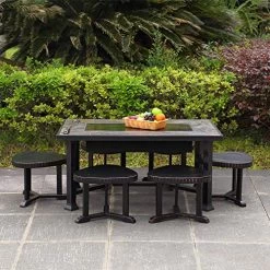 Rectangle Fire Pit Table, Patio Garden Heater Outdoor BBQ Camping Contains 6 Stools -Garden Supply Store 61xC2FR9O L
