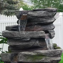 Sunnydaze Cobblestone Rock Waterfall Fountain With LED Lights – Outdoor Fountain & Backyard Water Feature For The Patio… -Garden Supply Store 61zv3RJXixL